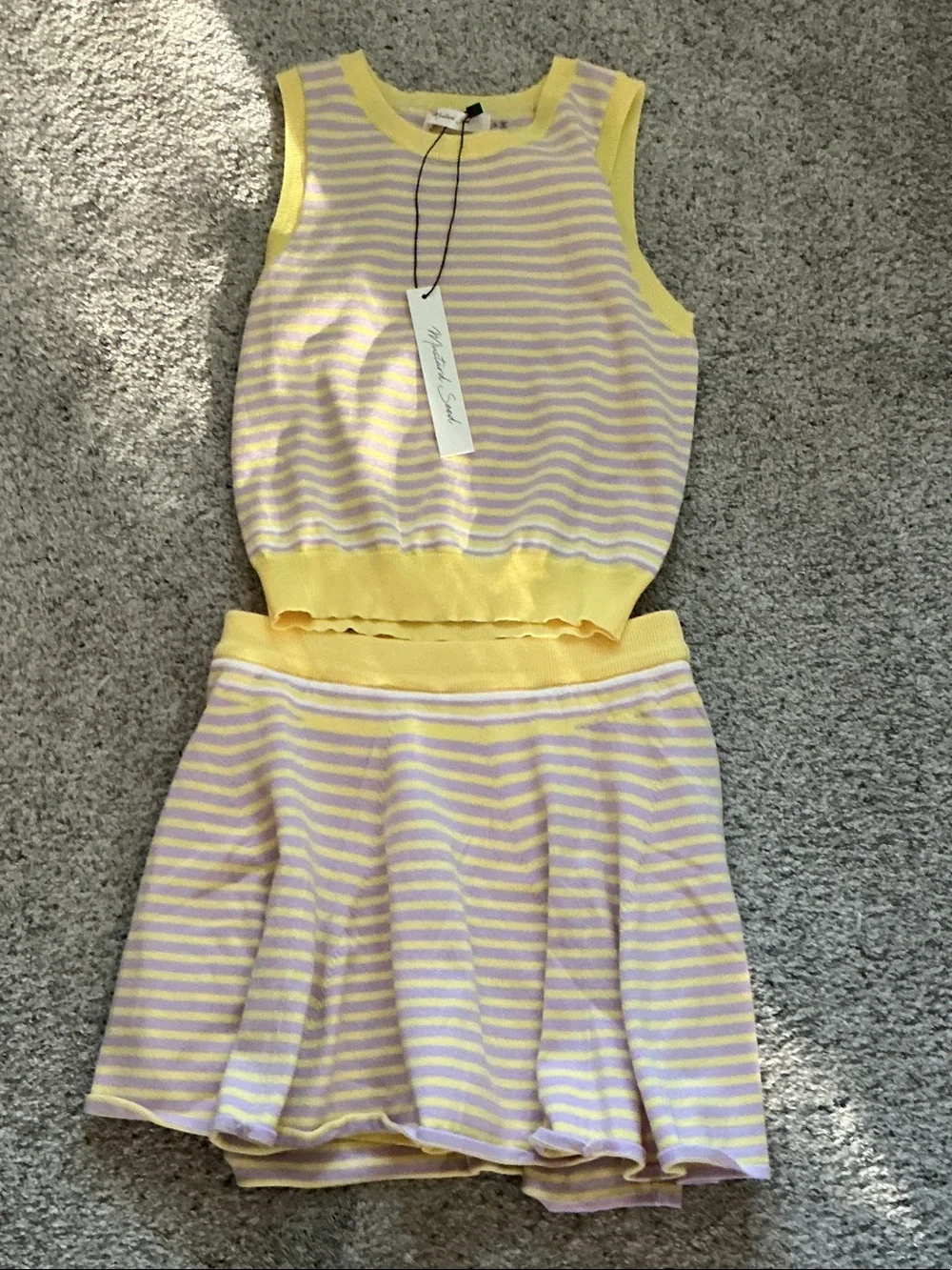 NWT Mustard Seed Knit Top + Skort Set ~ Yellow & Lavender Stripe - Picture 2 of 11